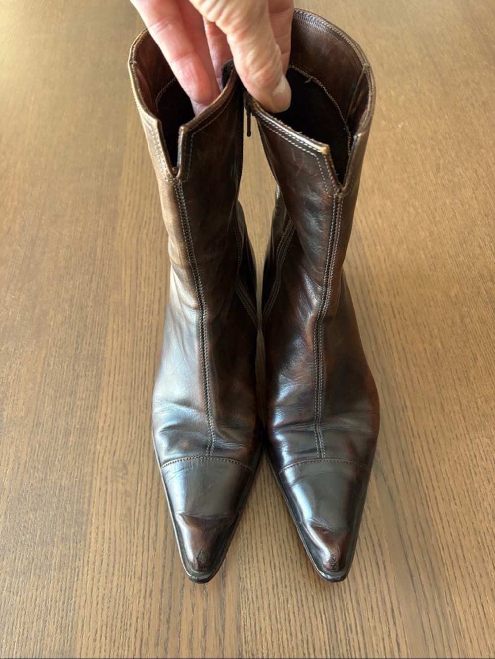 VINTAGE PEGABO - Made in Italy Brown Leather Mid-Calf Zip Boots - Picture 2 of 13